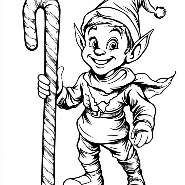 Happy elf coloring page