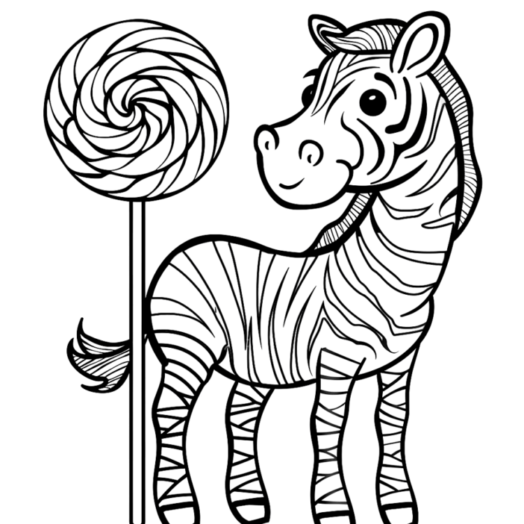 Dibujo para colorear piruleta y cebra