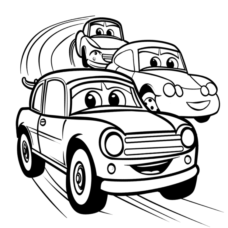 Dibujo para colorear divertidos coches de carreras