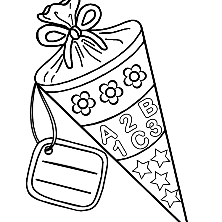 Dibujo para colorear cono escolar con regalo