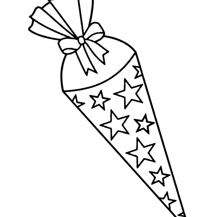 Dibujo para colorear cono escolar con estrellas