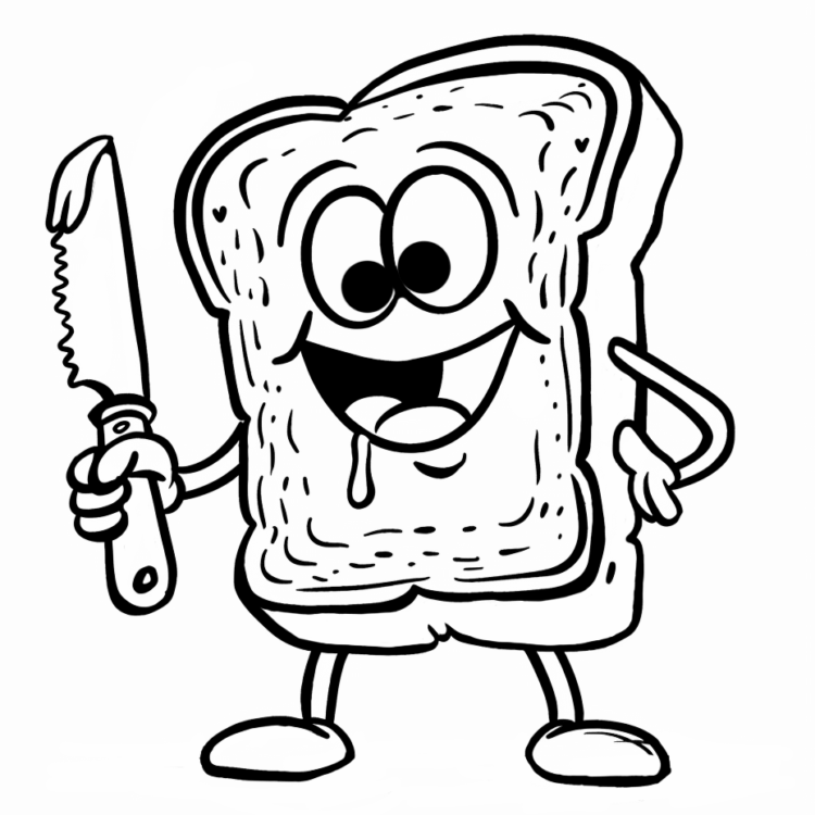 Dibujo para colorear tostadas con cuchillo