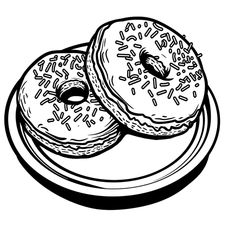Ausmalbild mit bestreuten Donuts