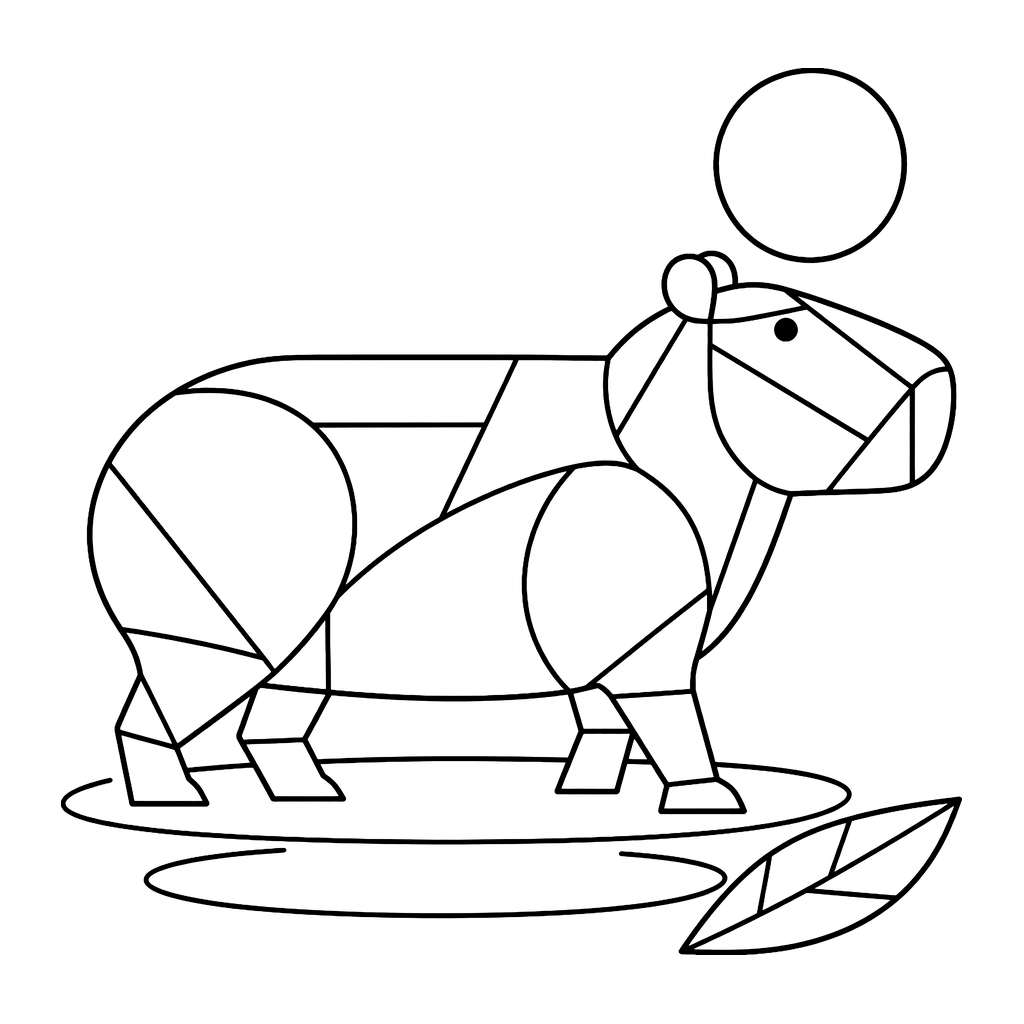 Ausmalbild Capybara aus Bögen und Rechtecken