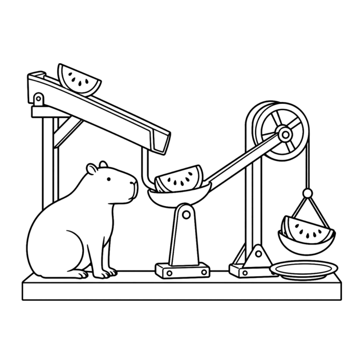Ausmalbild Capybara wartet an der Melonenmaschine