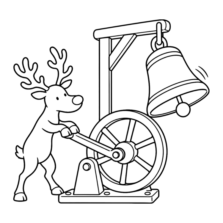 Ausmalbild Rentier läutet die Weihnachtsglocke