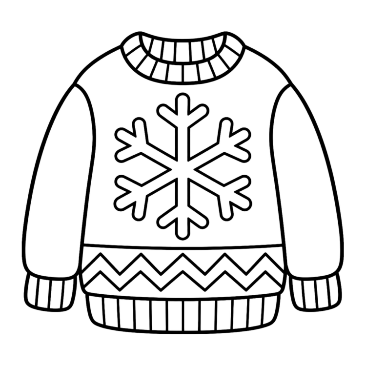 Ausmalbild Schneeflocke auf einem Winterpulli