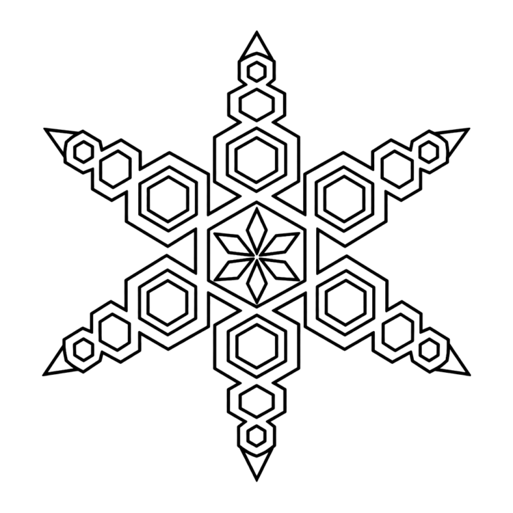 Ausmalbild Schneeflocke aus Sechsecken