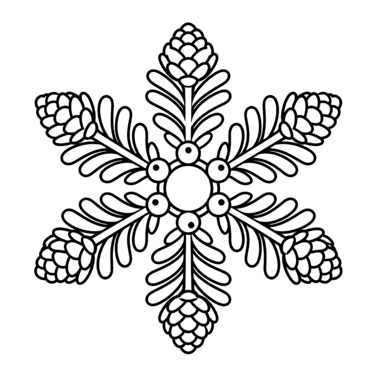 Ausmalbild Schneeflocke mit Tannenzweigen