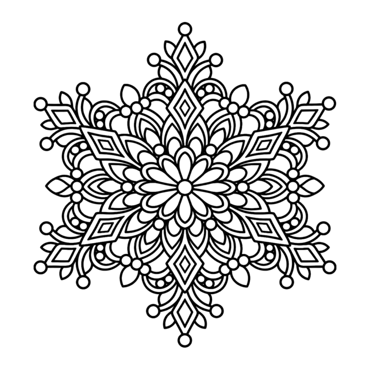 Ausmalbild Schneeflocke mit feinen Ornamenten