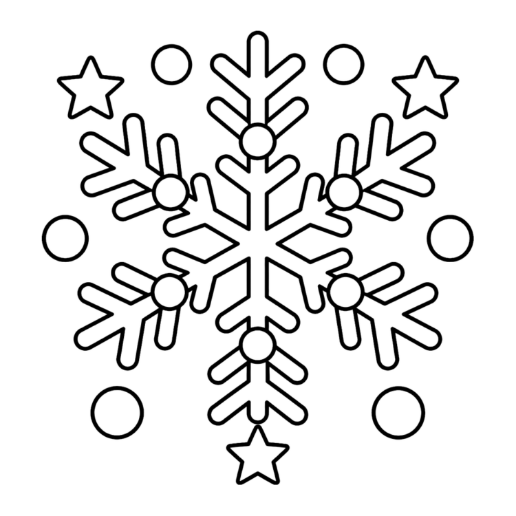 Ausmalbild Schneeflocke mit kleinen Sternen