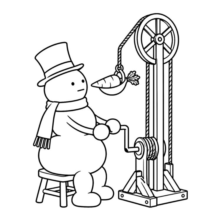 Ausmalbild Schneemann kurbelt seine Karottennase hoch