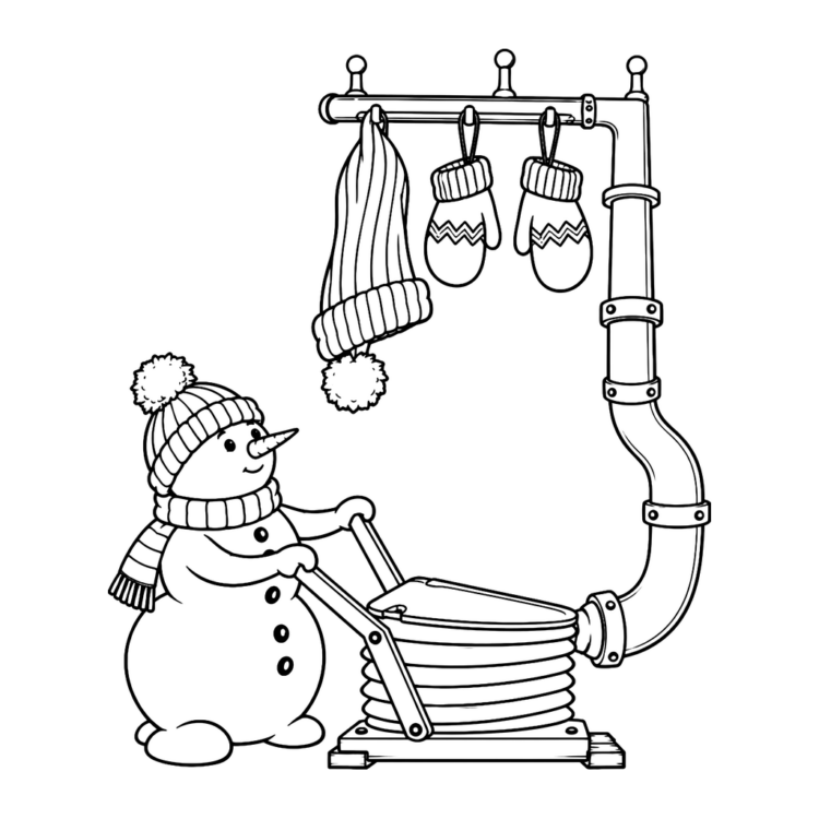 Ausmalbild Schneemann wärmt Mütze und Handschuhe
