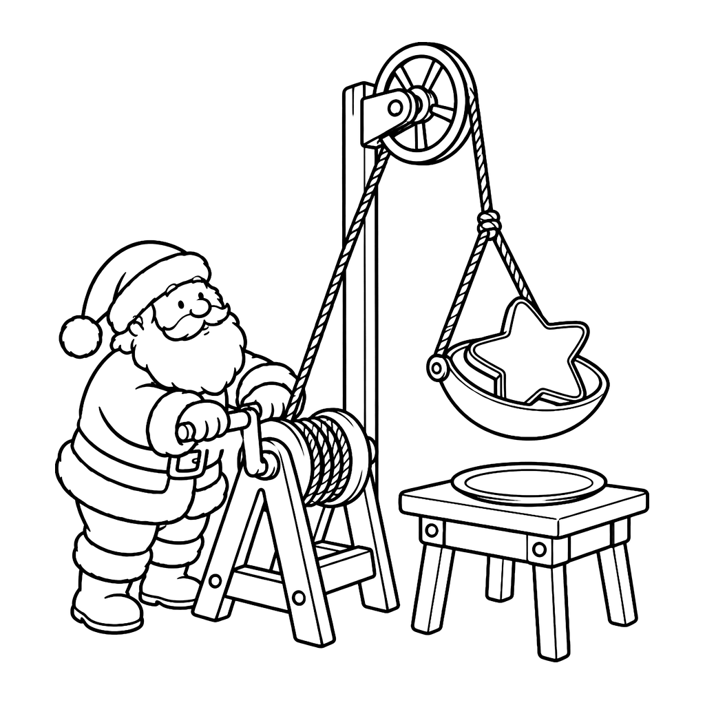 Ausmalbild Weihnachtsmann mit Plätzchenaufzug
