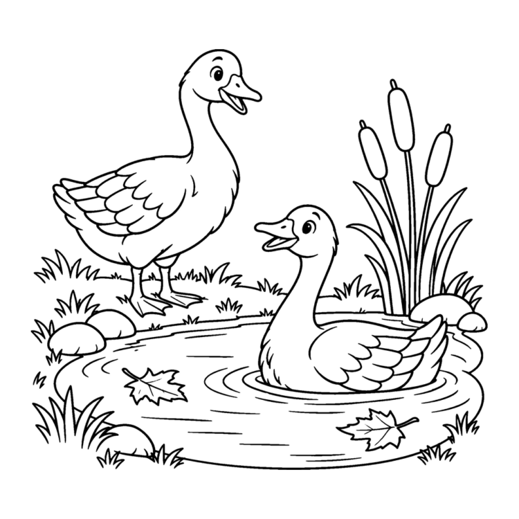 Ausmalbild Zwei Martinsgänse am Teich