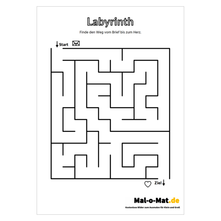Leichtes Labyrinth für Erstklässler mit Start oben links und Ziel unten rechts