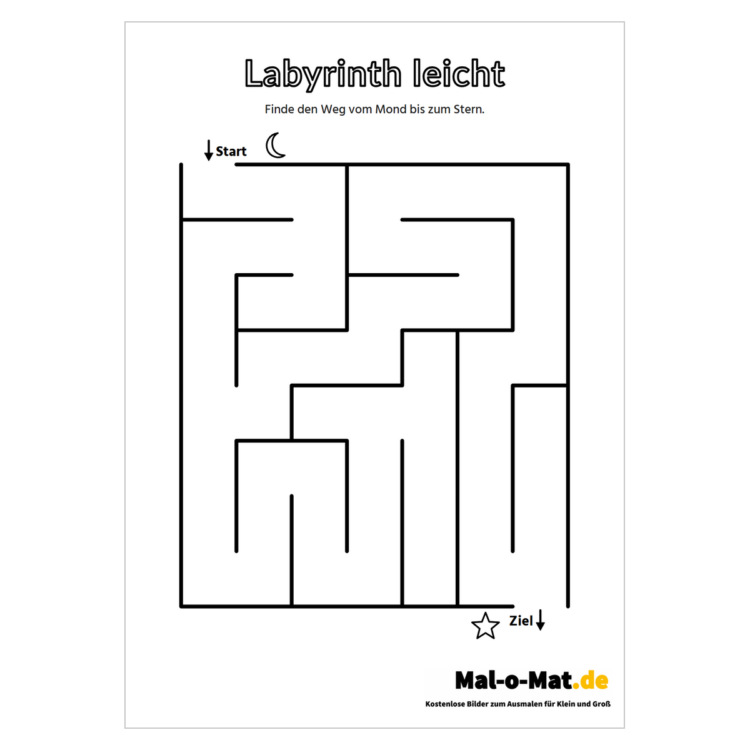 Leichtes Labyrinth mit breiten Gängen, Start oben links und Ziel unten rechts